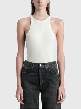 Agolde Rianne White Ribbed Bodysuit L